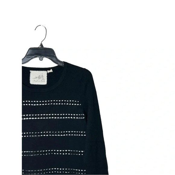 1641. ANTHROPOLOGIE ANGEL OF THE NORTH DOVIE LAYERED SWEATER BLACK/WHITE SIZE SM - Picture 4 of 11